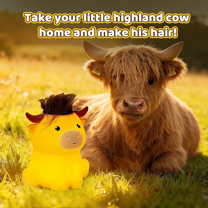 Amaredom Highland Cow Night Light, Cute Cow Lamp, Silicone Dimmable Nursery Nightlight, Rechargeable LED Bedside Lamp with 20 Minutes Timer & Tap Control Baby Girls Women Bedrooms, Living Room