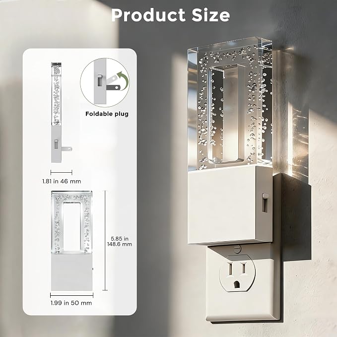 L LOHAS LED Night Light, Foldable Night Lights Plug into Wall 2 Pack | Portable LED Nightlight with Dusk to Dawn Sensor, Dimmable 0-100LM White Nightlights for Travel, Hotel, Bathroom, Hallway