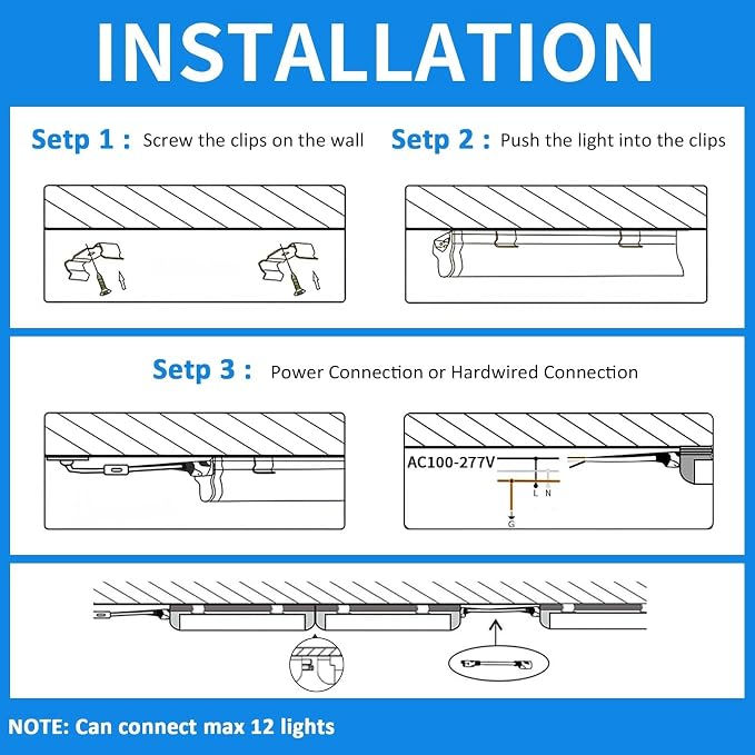 (6-Pack) CNSUNWAY LED Shop Lights 2FT, V-Shaped Linkable 22W 3300LM 5000K | Under Cabinet Lighting, T8 Tube Light Fixtures, Shop Light for Workbench, Kitchen, Workshop, Plug and Play, ETL Listed