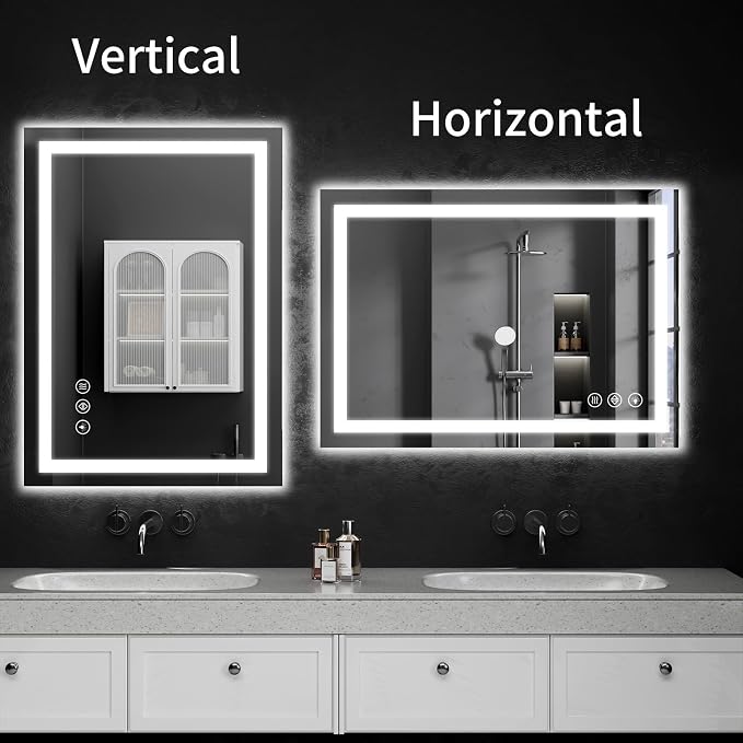 LED Bathroom Mirrors 24"x30" Bathroom Mirror with Lights for Wall, Backlit + Front Lit, 3 Colors, Anti-Fog, Dimmable Brightness for Vanity,Bathroom, Entryway, Living Room