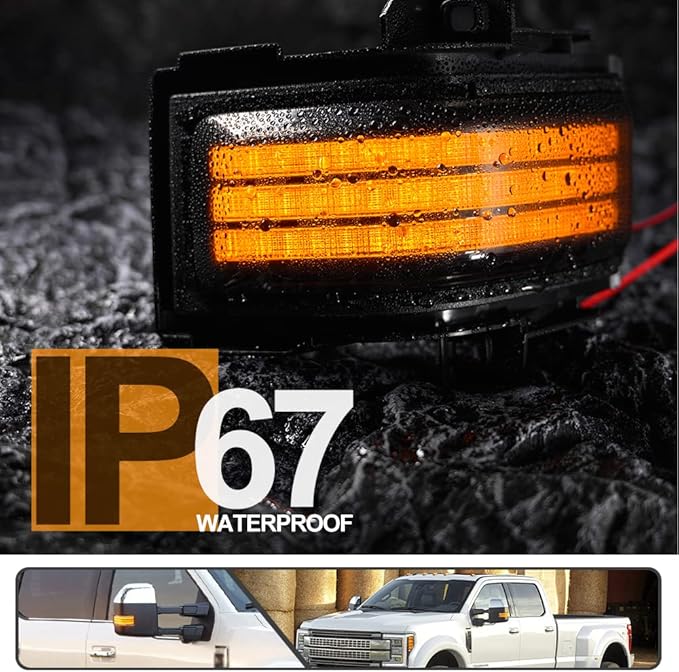 2Pcs Sequential LED Side Mirror Marker Light for Ford F150 2015-2023, F250 F350 F450 F550 Super Duty 2017-2023 Amber Dynamic Blinker Indicator Turn Signal Light White Driving/Running Light Smoke Lens