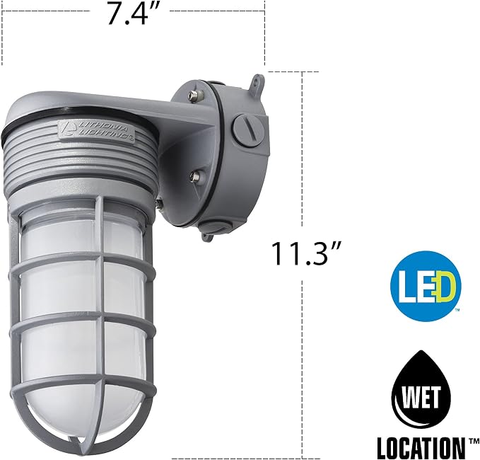 Lithonia Lighting Wall Mount LED Vapor Tight, 600 lumens, 4000K, Gray | Rugged Die-Cast Aluminum Housing, Wet Location Listed, Cool White Light, 15 Watts, 120 Volts (OLVTWM M6)