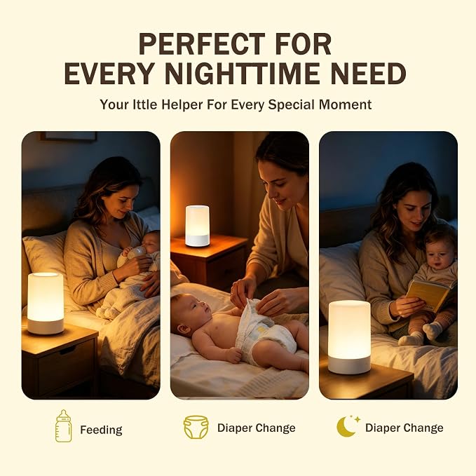 2 Pack Baby Night Light for Nursery, Rechargeable Touch Night Light, Portable Bedside Lamp, Dimmable Nursing Light for Breastfeeding, Diaper Changes, Kids Room & Bedroom