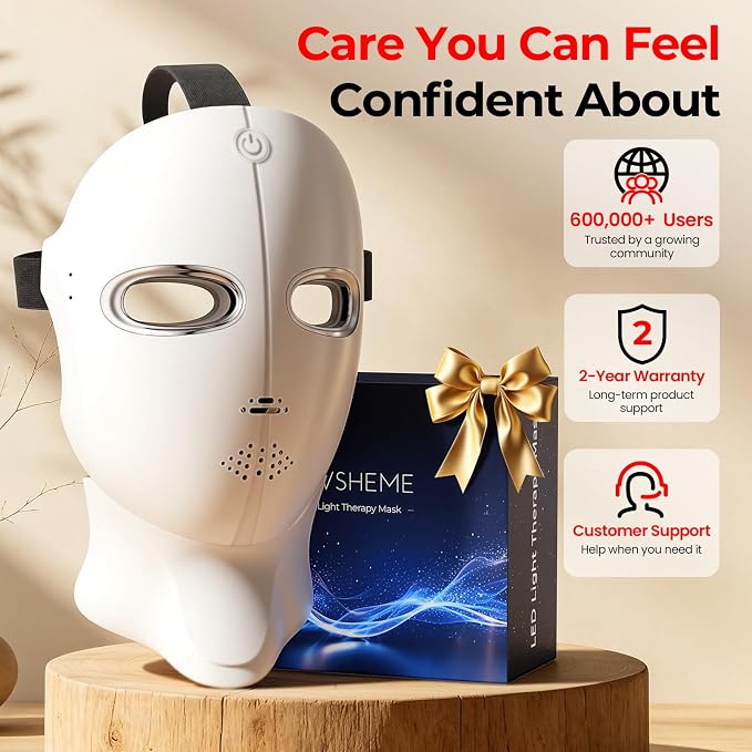 Red Light Therapy Mask for Face and Neck, Cordless LED Face Mask | 7-Color Multi-Mode Skincare Device, Detachable Neck Panel, echargeable for Home Use