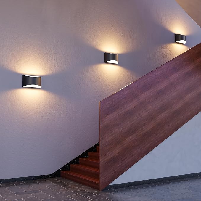 Black Modern LED Wall Sconce, 3 Colors Indoor Wall Lights, 10W Hardwired Up and Down Aluminum Wall Mount Lamp for Bedroom Living Room Hallway Corridor (Black, 4 Pack)