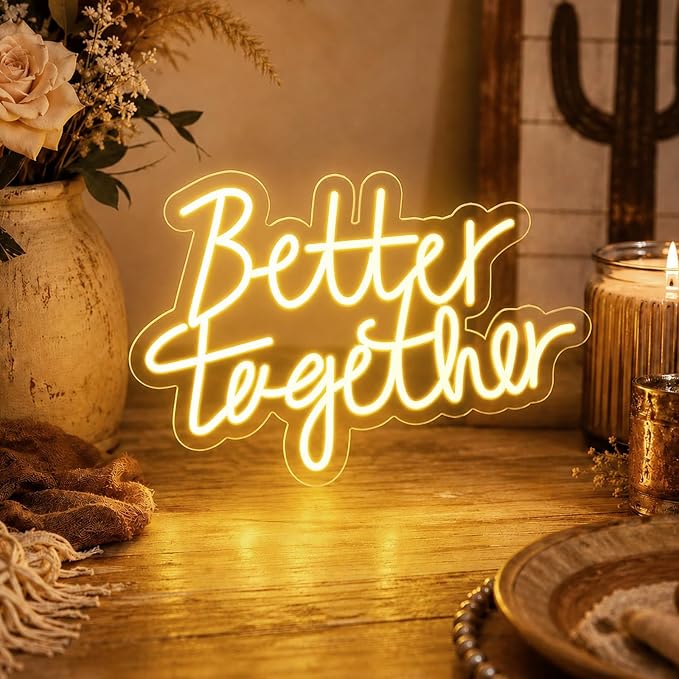 FARNY Better Together Neon Sign for Wall Decor Dimmable LED Neon Night Light Sign for Wall Party Décor Engagement Bedroom Bar Wedding Birthday Christmas Decoration, Warm White,16"x 12"