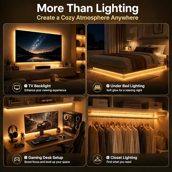 ZSLAIFU 2Pack Warm 3.3FT LED Light Strips Battery Powered Battery Operated LED Lights 120 LEDs Strip Lights for Cabinet Closet Shelves DIY Lighting