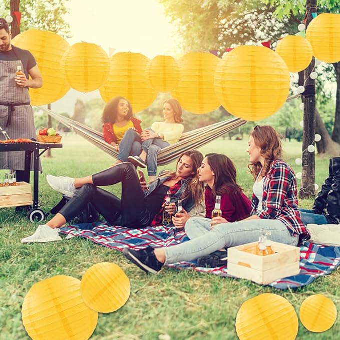 Yellow Paper Lanterns 12 Pcs Assorted Size of 6" 8" 10" 12" Chinese Round Paper Hanging Decorations Ball Lanterns Lamps for Home Decorations, Parties, and Weddings