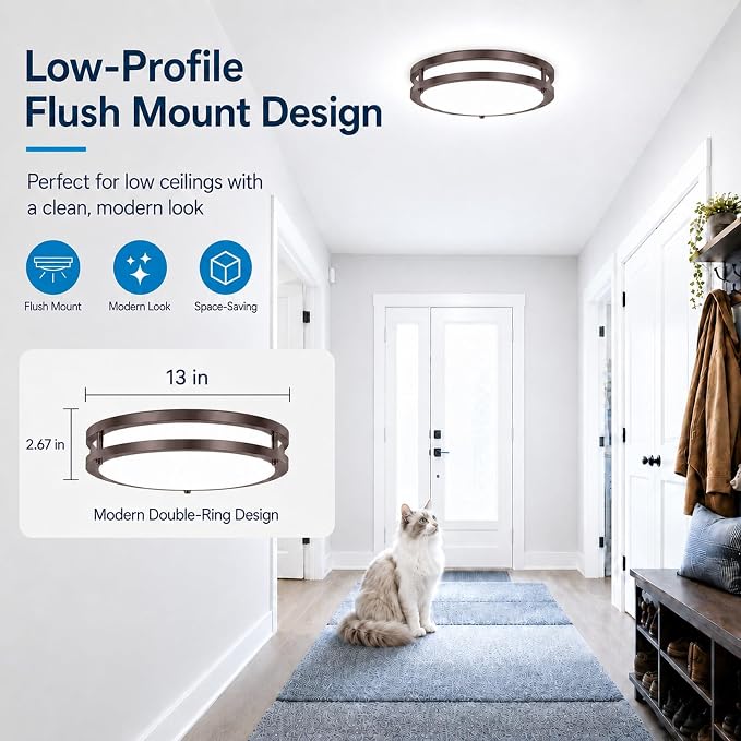 13Inch 36W Super Bright 3600lm Flush Mount LED Ceiling Lights, 1-Pack Oil-Rubbed Bronze Dimmable Ceiling Light Fixtures, 5CCT Selectable 2700K-6500K, Energy-Efficient Modern Ceiling Lamp, Easy Install