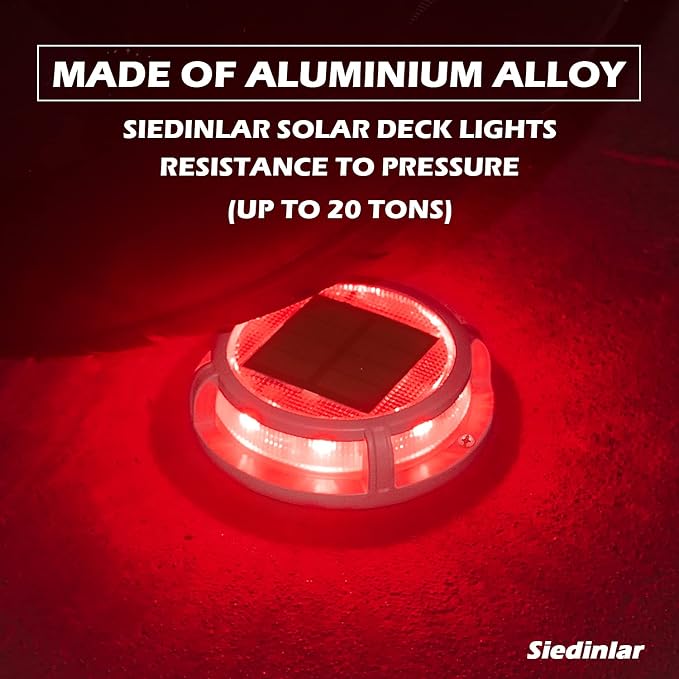 SIEDiNLAR Solar Deck Lights Outdoor 2 Modes 16 LEDs Driveway Markers Dock Light Solar Powered Waterproof for Ground Step Pathway Stair Walkway Garden Yard Road 1 Pack (Blue/Red)