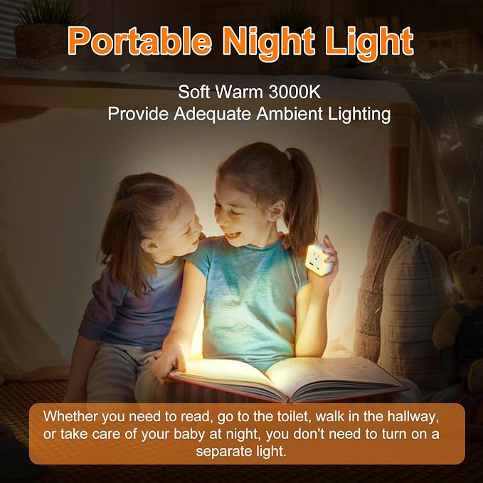 Night Lights Plug Into Wall 4 Pack Rechargeable Battery Backup Light | Dusk to Dawn Sensor Night Light with Outlet Expander for Adults Kids Bedroom, Kitchen, and Bathroom