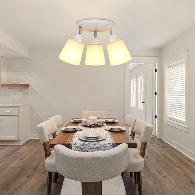 LTBLIGHT 3-Light Ceiling Track Light, White Modern Adjustable Spotlight with Linen Shade, Track Lighting Fixture for Dinning Room Study Room Rental Friendly, E26 Base (Bulbs Not Included)