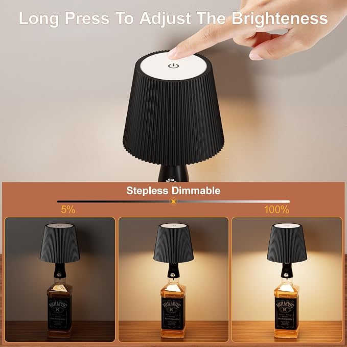 2 Pack Wine Bottle Lamps, 2026 New 3 Color Rechargeable Wireless Bottle Lamps, Bottle Light for Liquor Bottles with Touch Dimming for Parties, Restaurants & Home Decor(Black)