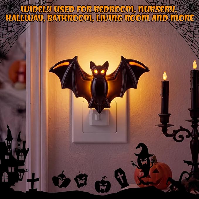 1 Pcs Night Light 3D Wall Nightlight with Auto On/Off Dusk to Dawn Sensor Decorative LED Night Lamp for Bedroom Bathroom Hallway Kids Room Home Decor (Bat)