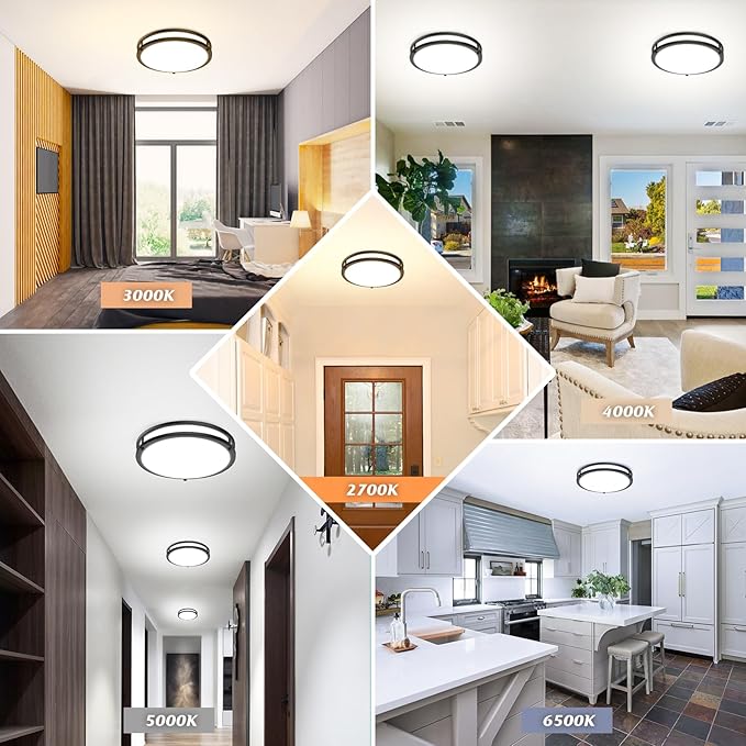 LED Ceiling Light Fixture Black, 36W 4400Lm Flush Mount Ceiling Lamps, Dimmable 5CCT 2700K/3000K/4000K/5000K/6500K, 13 Inch Super Bright Modern Bedroom Ceiling Lights for Kitchen Hallway, 1 Pack