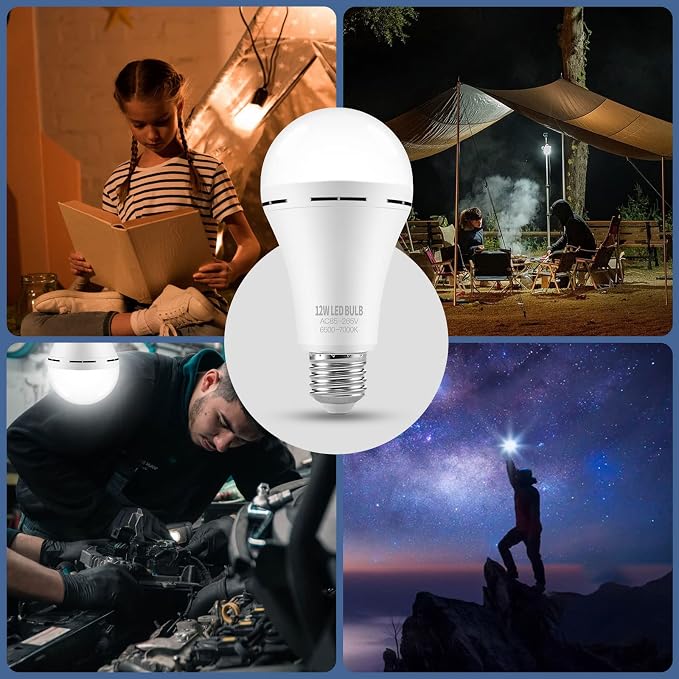 Rechargeable Emergency LED Light Bulbs for Home Power Failure | Listed Battery Operated Light Bulb Power Outage Camping Reading Lighting Hurricane 12W 800LM E26 10 PK (Daylight)