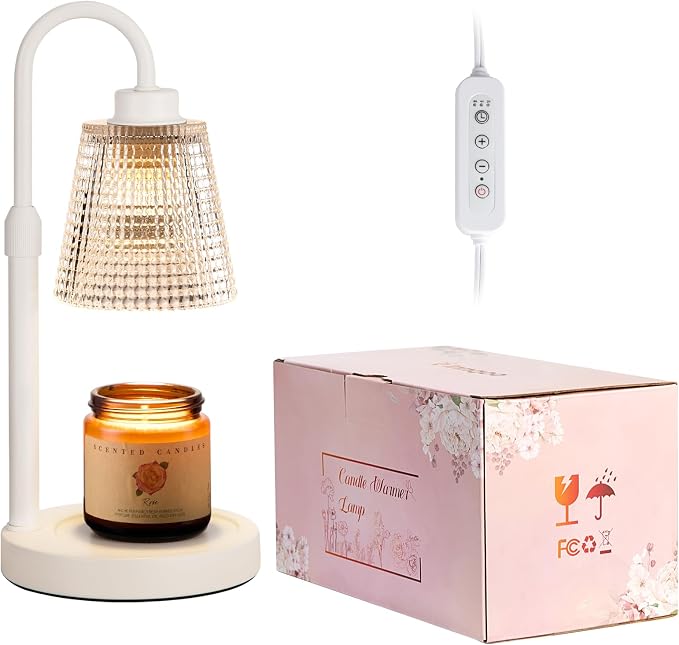 Innqoo White Candle Warmer Lamp with Timer, Dimmable Candle Warmer for Jar Candles, Height Adjustable Wax Melts Warmer, Birthday Gifts for Women Mom, House Warming Gifts New Home Decor