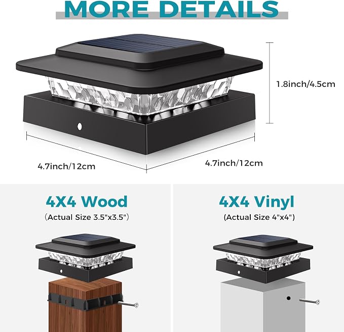 kolpop 4x4 Solar Post Cap Lights Outdoor 16Pack- 3 Color Temperatures& 2 Level Brightness, IP65 Waterproof, 16 LED Black Fence Deck Post Light Solar Powered for 4×4/3.5×3.5 Wood/Vinyl Posts