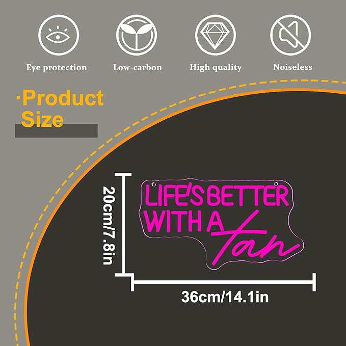 Allball Life’S Better With A Tan Neon Sign, USB Powered Dimmable LED Neon Light, for Summer Tanning Home Room Wall Decor Tropical Vacation Decor, Office Or Gift for Summer Lovers(14.1 * 7.8 In)