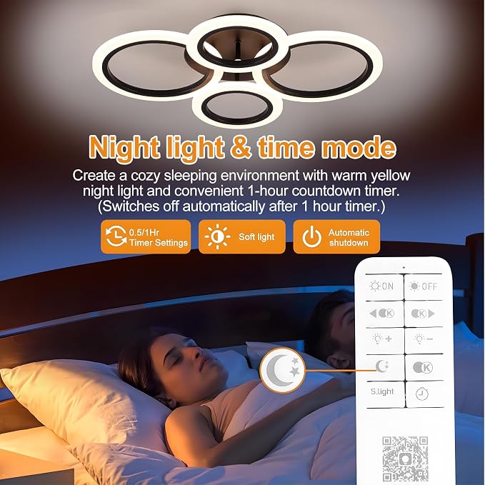 24" 40W Light Fixtures Ceiling Mount 1558LM Living Room Light Fixture | 3000-6500K Remote control APP Adjustable color temperature brightness Memory function Night light for Bedroom Kitchen Modern