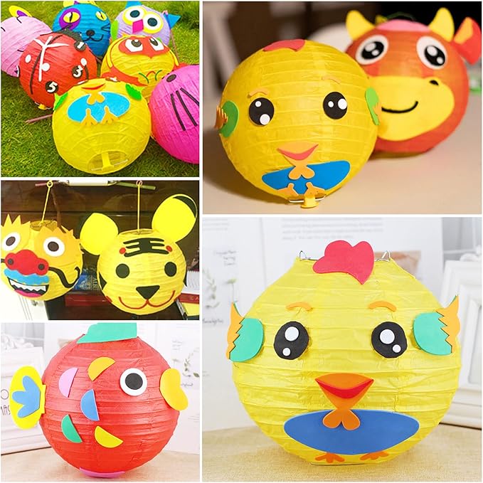 LIHAO 10PCS Colorful Paper Lanterns with Lights, Multicolor Chinese Lanterns Hanging Paper Lanterns for Party Decorations Wedding Birthday Classroom DIY Crafts(Size of 6'' 8'' 10'' 12'')