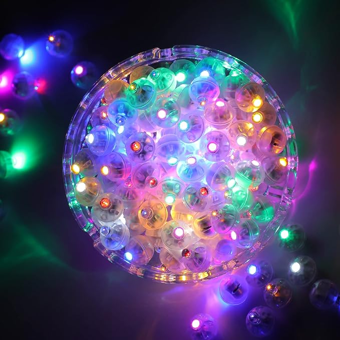 200pcs 10 Colors Balloon Lights, LED Assorted Colors Flash Lights, Mini Ball Light Round LED Ball Lamp for Paper Lantern Balloon Birthday Party Wedding Halloween Christmas Decoration