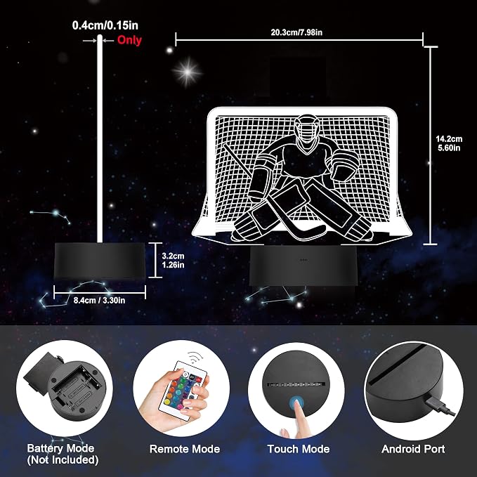 Ammonite Ice Hockey Night Light, 3D Goalie Lamp with 16 Color Changing, Remote Control and Timer, Men's Ice Hockey Decor Light for Kids, Boys, Girls, Sports Fans