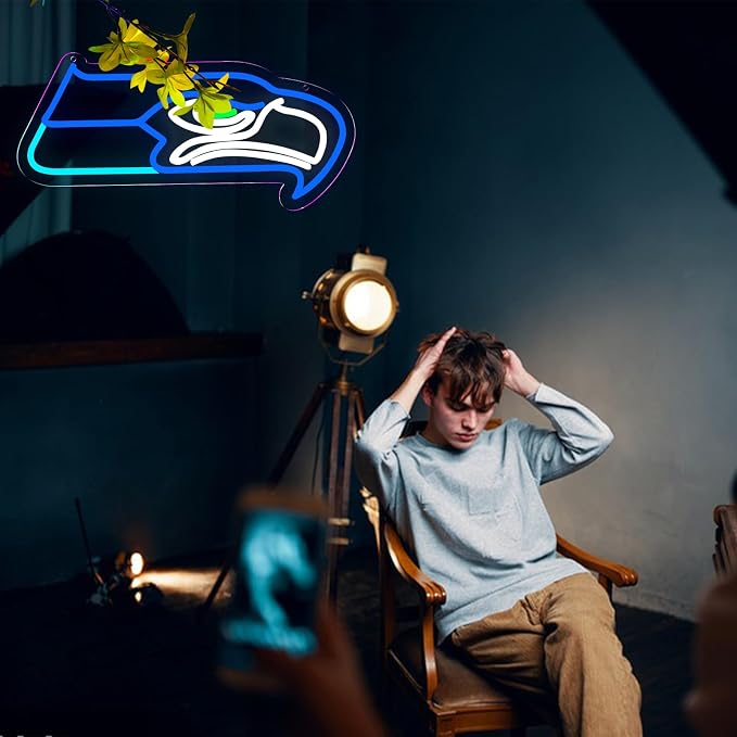 Seahawks Football Neon Signs Led Sign for Wall Decor Rugby Team Light Up Sign Suitable for Man Cave Office Bar Pub Wall Art Gifts for Teen Boys
