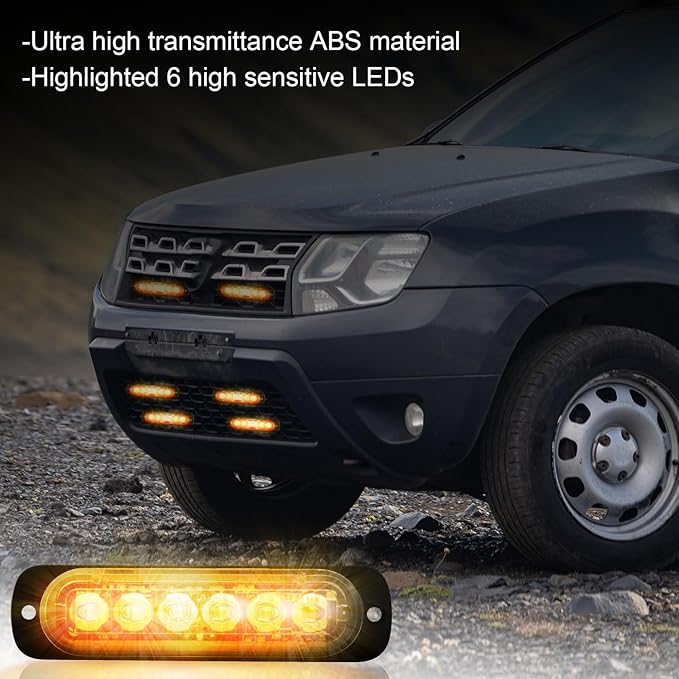 Tallew 20 Pack LED Emergency Strobe Lights 6 LED Amber Surface Mount Flashing Lights Warning Emergency Flashing Lights Construction Caution Lights for Truck Off Road Car Firefighter Vehicles ATV SUV