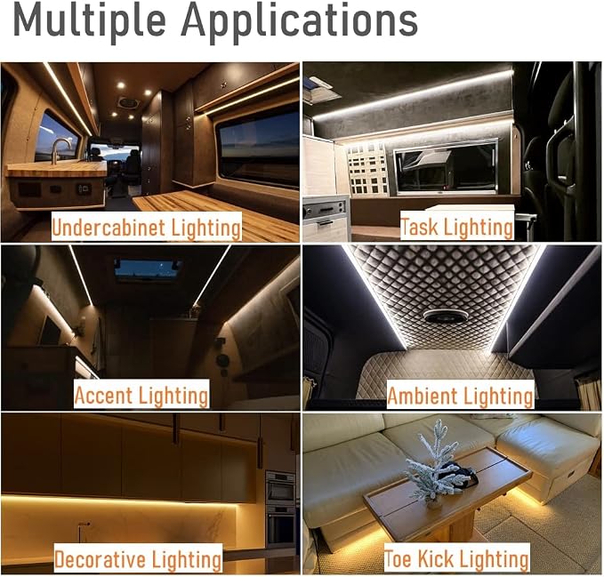RV Flexible LED Strip Light 12V Dimmable Tape Light 16.4 ft 600 LEDs Width 5/16” for Camper Van Motorhome Truck Trailer Interior Lighting, 2000 Lumen CRI 90+ Indoor Only (4000K)
