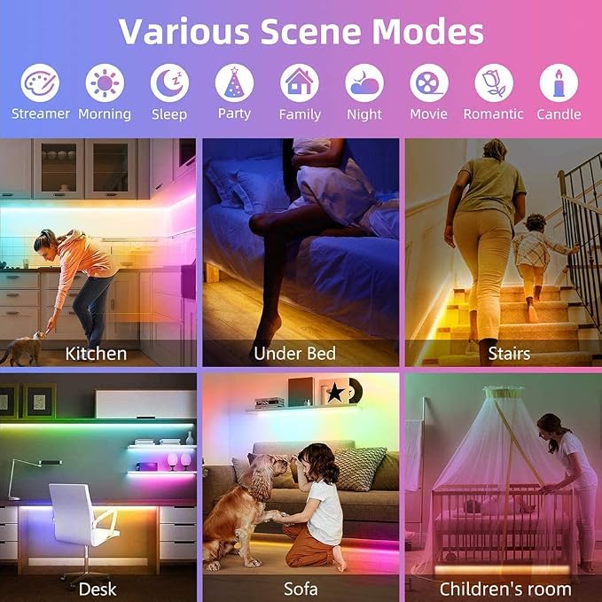 Motion Activated Under Bed Lights,2x9.8ft Motion Sensor RGB Strip Light | APP Control Dimmable LED Night Light with 4 Timing Off Modes,USB 5V Color Changing LED Tape Lights for Bed Cabinet Stair