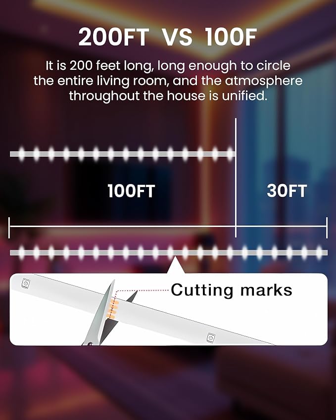 VOLIVO LED Strip Lights for Bedroom 200ft(2 Rolls of 100 ft), Smart Bluetooth RGB Light Strips with App Control & Music Sync, Color Changing LED Lights for Room, Home, Party Decor | 2 Rolls 100ft, Smart Bluetooth App Control, Music Sync, Party Home Decor