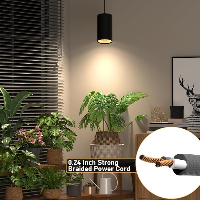 40W Plant Lights for Indoor Growing, Hanging Plant Lamp for Indoor Plants, Large Tall Plant, Garden, Flowers, Greenhouse, with Timer and 15ft Braided Cord, 3000K Full Spectrum, COB Bulb Aluminum Black