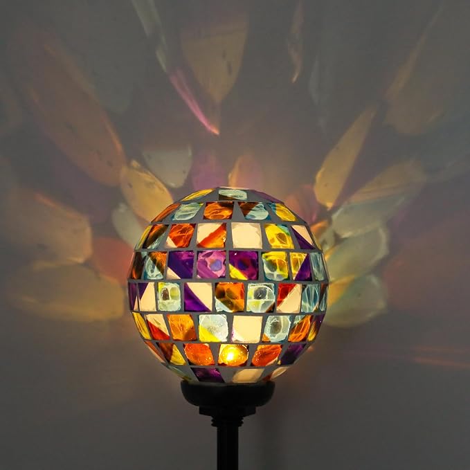 VCUTEKA Decorative Solar Garden Lights, 3.5" Mosaic Globe Outdoor Stake | Mosaic Glass Globe Design, Solar LED Light, Waterproof Design, Auto On/Off and Metal Stake Design for Lawn and Patio