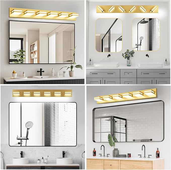 IZORRO LED Modern Bathroom Lights Fixtures(6-Light,Dimmable,360°Rotate),Brushed Glod Acrylic Wall Lighting,Vanity Lights for Bathroom Over Mirror - 6000k 36In (No Assembly Required)