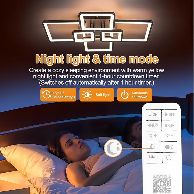 Modern LED Ceiling Light 31" 75W 2134LM Ceiling Light for Bedroom | 3000-6500K Remote Control APP Adjustable Color Temperature Brightness Memory Function Night Light Living Room Kitchen Timer