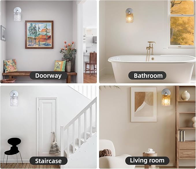 Modern 1-Light Crystal Vanity Light, Chrome Bathroom Light Fixture Over Mirror, Wall Mount for Bathroom, Bedroom, Living Room, Hallway