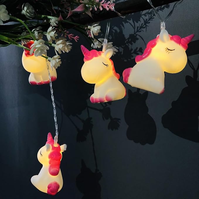 Animal Night Lights Pink Unicorns String Lights 5.4ft Battery Operated Bedroom String Llights 10 LED for Children Bedroom Home Holiday Decortion (Painted-Unicorns, 1.65m/10LED)