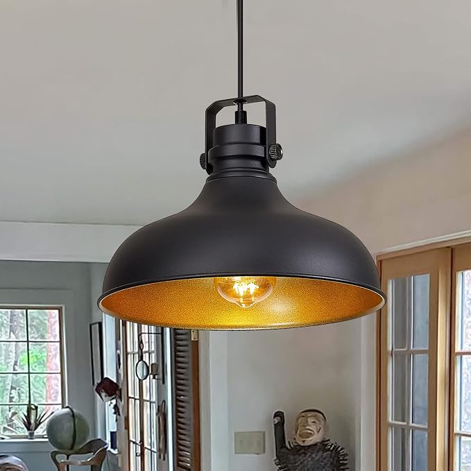 Black Farmhouse Pendant Lights Kitchen Island Fixtures | ETL Certificate,Industrial Adjustable Height Vintage Dome Hanging Light Fixtures for Barn,Dining Room 3 Pack