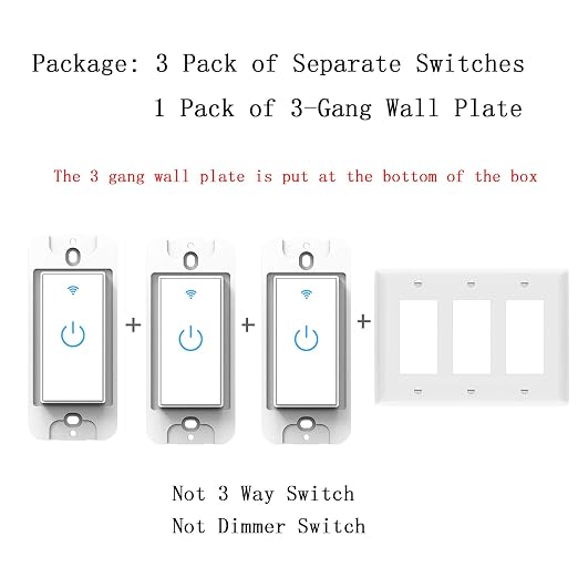 Smart WiFi Light Switch 3 Gang Compatible with Alexa and Google Home