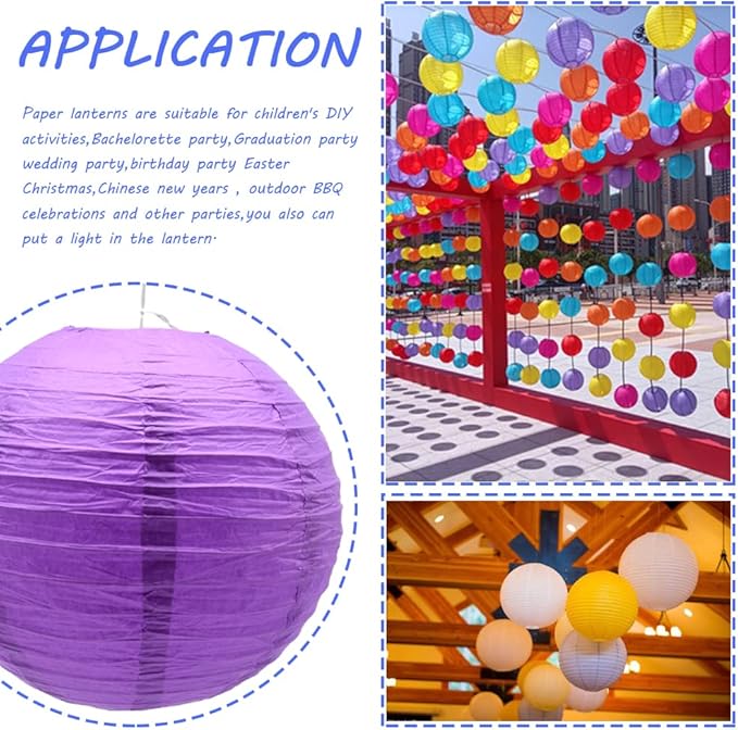 3pcs Paper Lanterns Decorative Round Chinese Paper Lanterns for Birthday Halloween Wedding Baby Bridal Shower Home Decor Party Decoration (12in/Deep Purple)