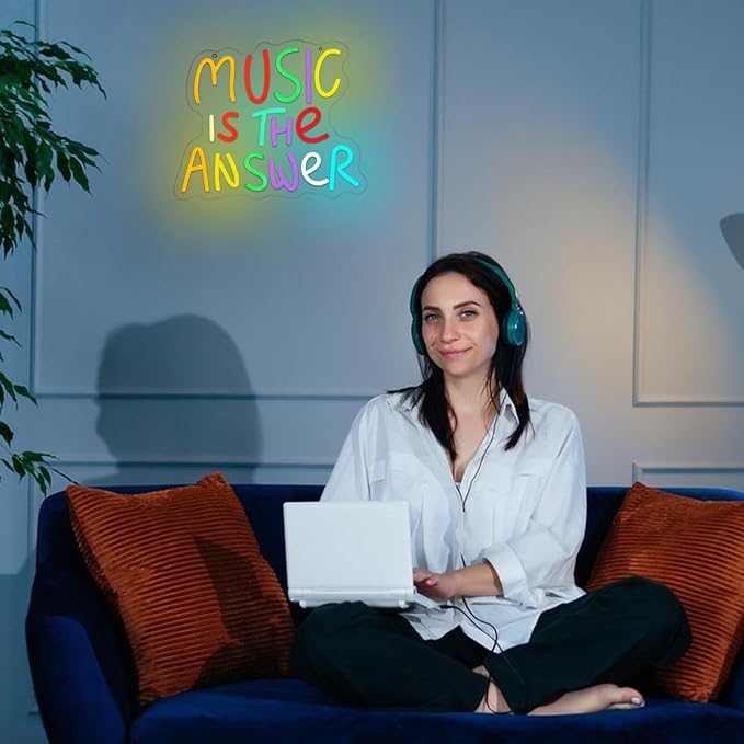 Music Is The Answer Neon Sign for Wall Decor Live Music Neon Light Colorful Letter Neon Light Sign Dimmable LED Word Light Sign for Studio Concert Home Party Bar Kidsroom Bedroom