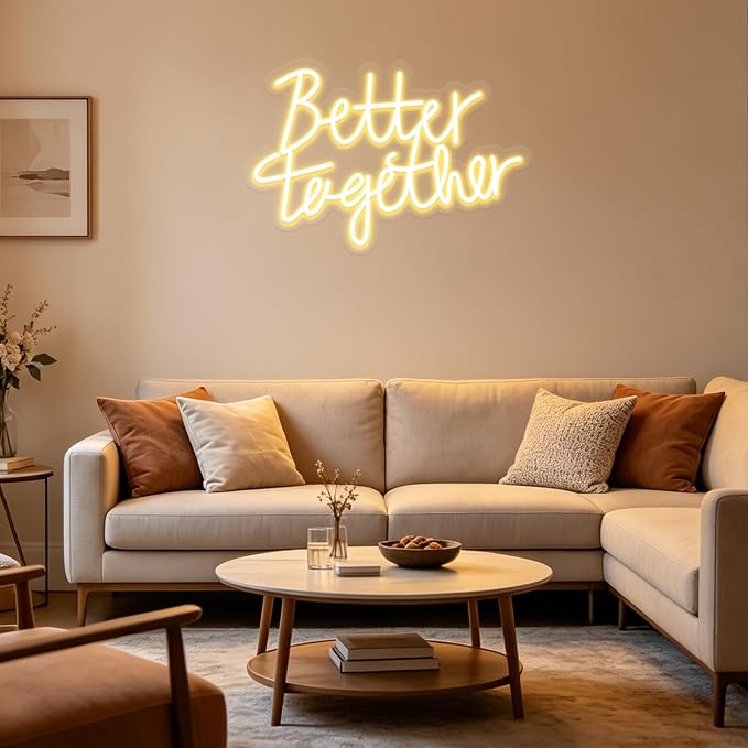 Better Together Neon Sign, LED Neon Sign Wall Decor for Wedding Bedroom Christmas Valentine's Day Women Birthday Gift Living Room Home Decor, 16"x 12" USB Powered 10 Brightness Settings Light