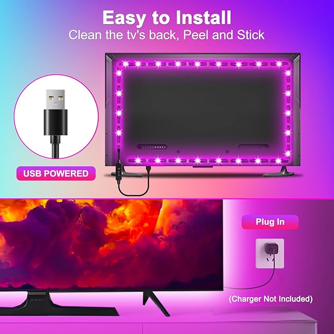 Daymeet TV Led Backlight 13.1ft for 45-60 inch Tv Backlight, RGB Music Sync Led Lights for TV with Remote, Bluetooth APP Control Tv Light USB Powered LED Strip Lights for Bedroom Decor