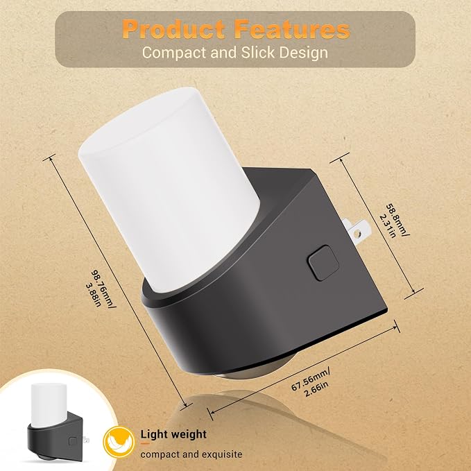 JandCase LED Night Lights Plug into Wall, Decorative Night Light with Dusk to Dawn Sensor, Adjustable Brightness, 5000K Daylight White Nightlight Plug in for Kids, Bathroom, Hallway, Bedroom, Stairway