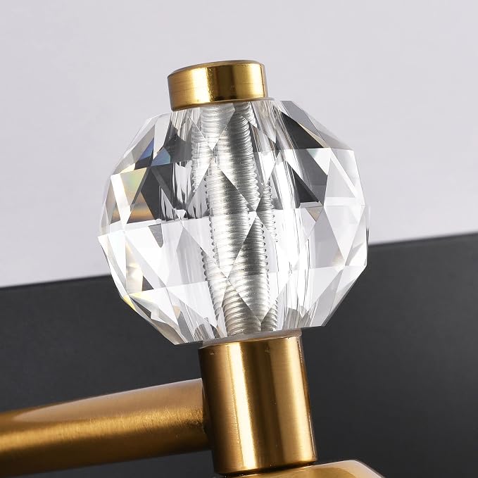 PRESDE 4-Light Crystal Bathroom Vanity Light, Modern Black and Gold Bathroom Lights Fixtures Over Mirror Modern Bath Wall Sconce