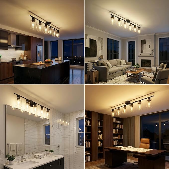 HiBay 6-Light Black Track Lighting Fixture Ceiling, Adjustable Spotlights | Rotatable & Flexible, Modern Farmhouse Industrial, for Kitchen, Living Room, Commercial Use, E26 Base