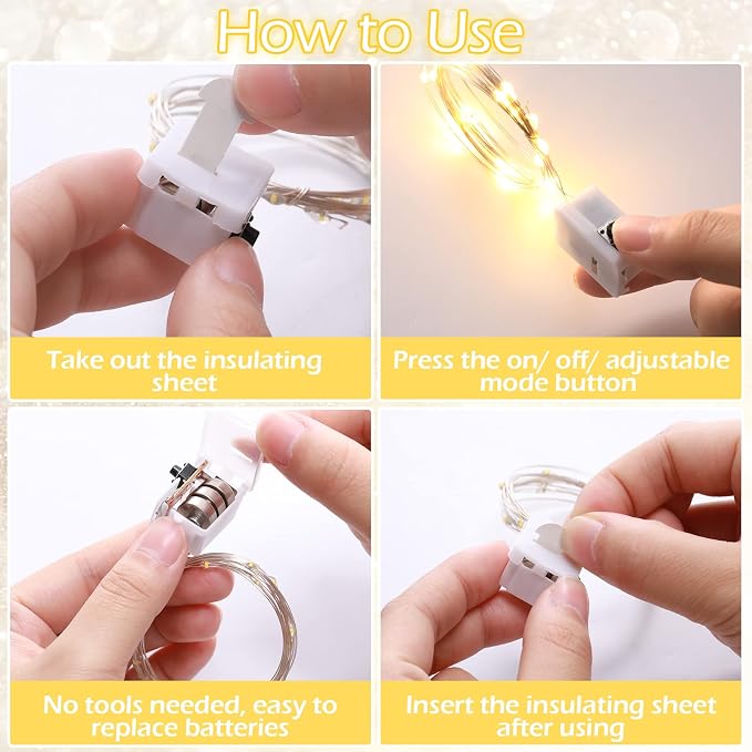 20 Packs Fairy Lights Battery Operated 3 Speed Modes, 7 Ft/ 2 M 20 LED Battery String Mini Waterproof Wire Twinkle Lights Bulk for Wedding Party Birthday Vases Decor (Warm White)