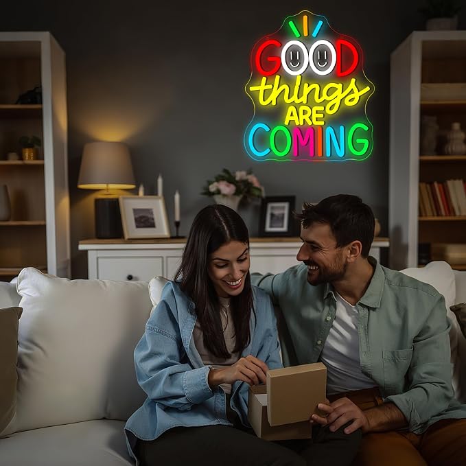 Good Things Are Coming Neon Sign for Classroom Bedroom Decor Birthday Gift | Dimmable LED Light,Reliable material,USB Power,Encouragement vibe