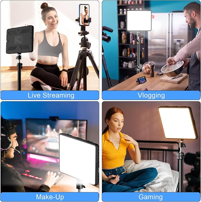 2 Packs Video Light Kit, LED Studio Light, 2700-6500K Dimmable Photography Lighting Kit with Tripod Stand&Phone Holder, 12" Rotating Streaming Light for Video Recording, Game Streaming, YouTube